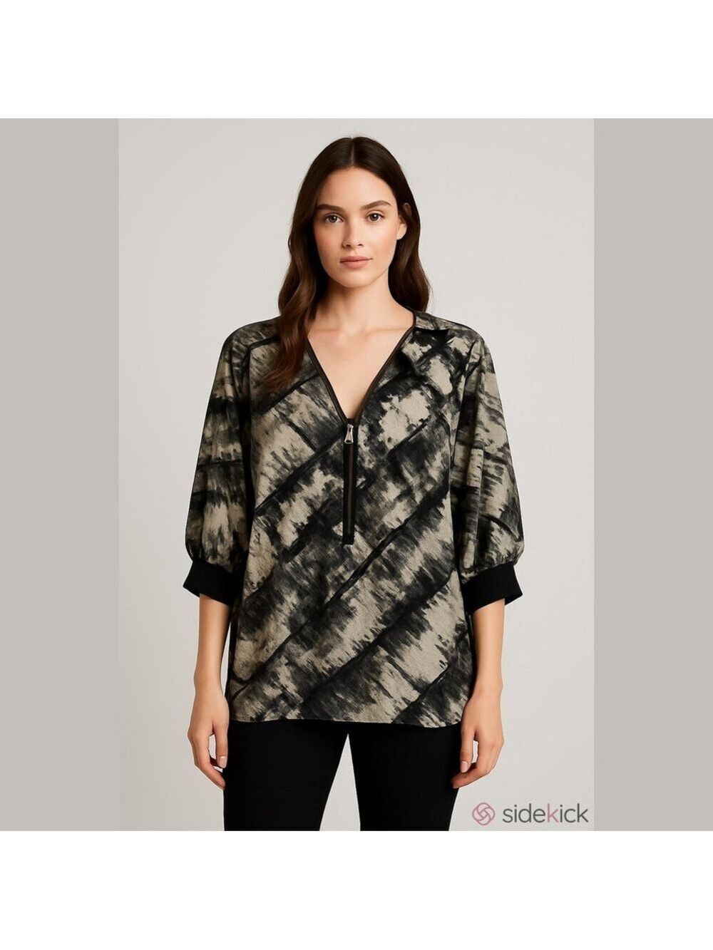 Lafayette 148 New York Paint Stroke Zip Blouse XL